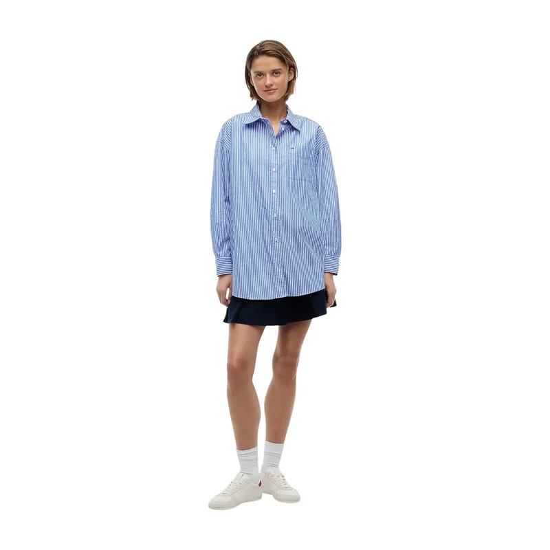 Tommy Hilfiger Damen Langarmshirt mit Streifen aus Bio-Baumwolle Blau