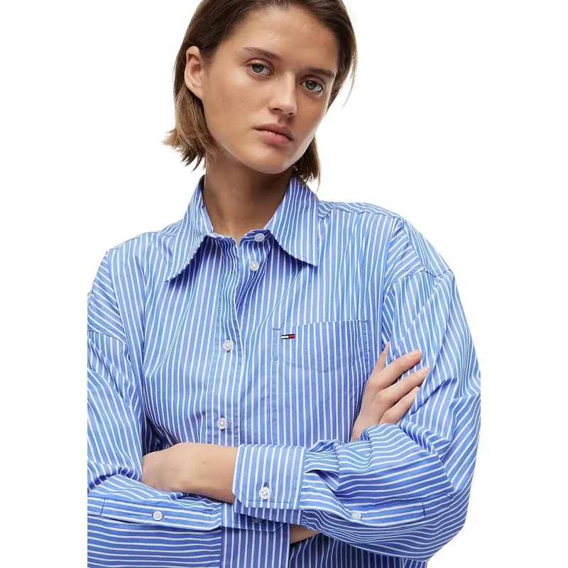 Tommy Hilfiger Damen Langarmshirt mit Streifen aus Bio-Baumwolle Blau