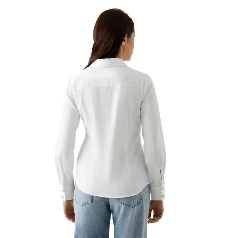 Guess Damen Langarm-Shirt aus weißer Baumwolle mit Rundhalsausschnitt im klassischen Stil