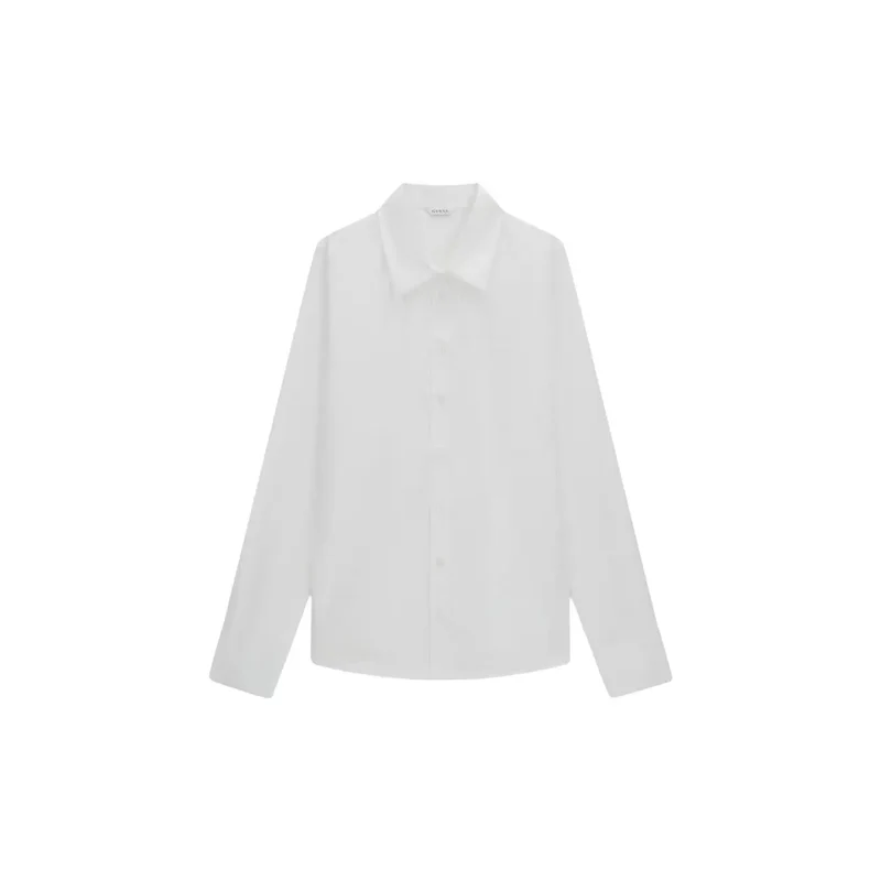 Guess Damen Langarm-Shirt aus weißer Baumwolle mit Rundhalsausschnitt im klassischen Stil
