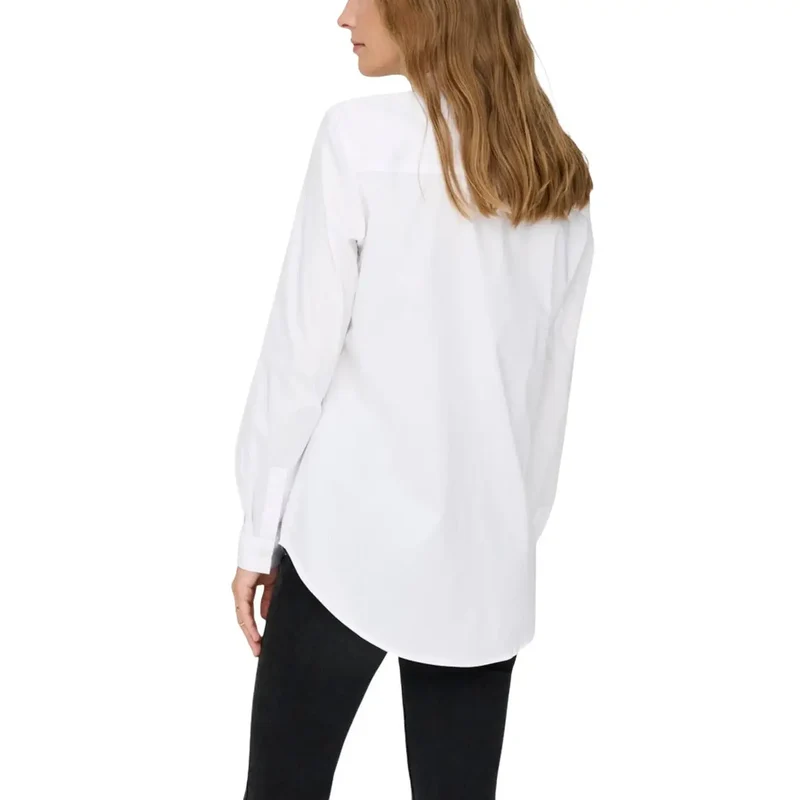 Jacqueline De Yong Damen Weiße Baumwoll-Langarmshirt mit V-Ausschnitt