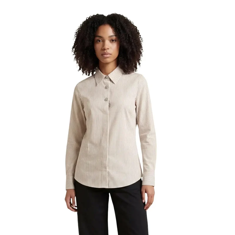 Jacqueline De Yong Damen Beige Baumwoll-Langarmhemd Klassisch