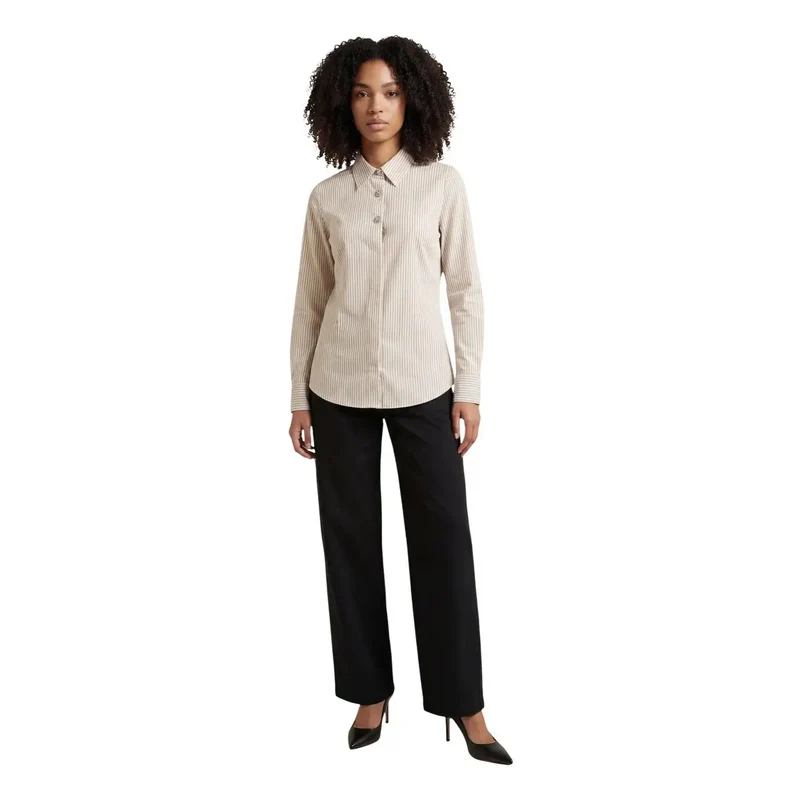 Jacqueline De Yong Damen Beige Baumwoll-Langarmhemd Klassisch