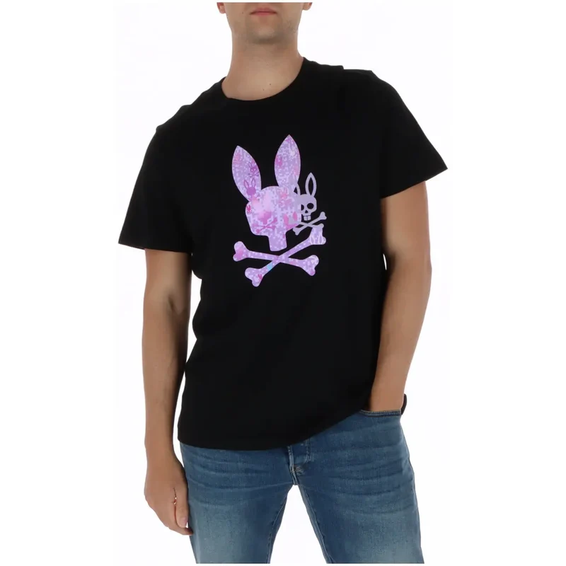 Psycho Bunny Herren T-Shirt Schwarz Baumwolle Rundhals MT0200249