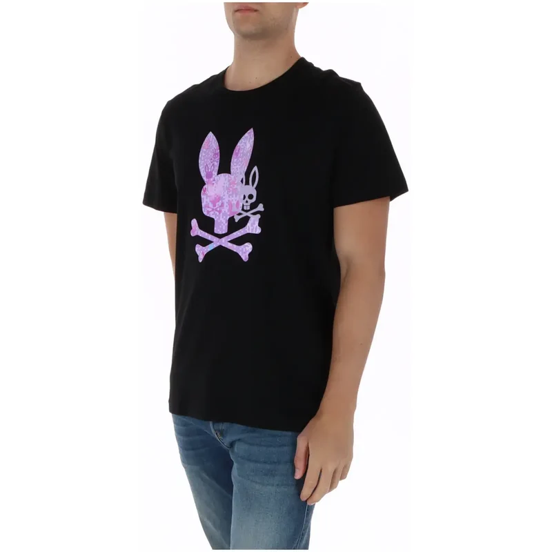 Psycho Bunny Herren T-Shirt Schwarz Baumwolle Rundhals MT0200249