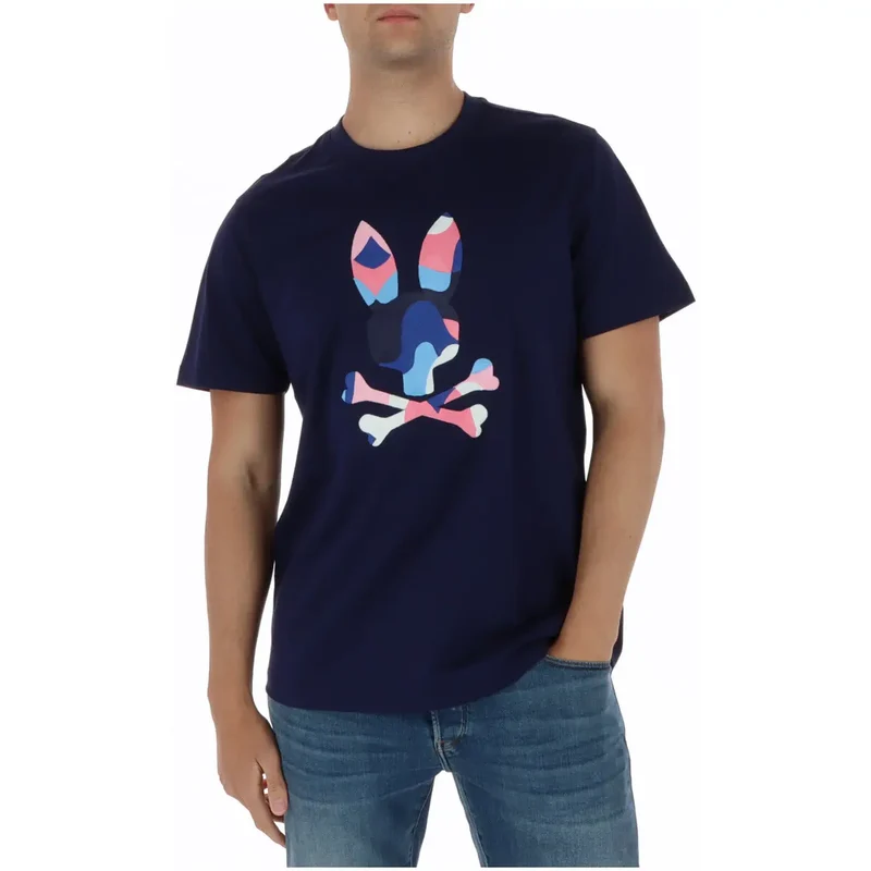 Psycho Bunny Herren T-Shirt Blaues Print Rundhals Baumwolle MT0200250