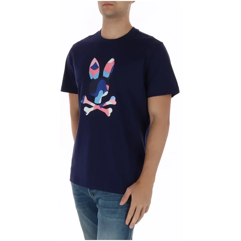 Psycho Bunny Herren T-Shirt Blaues Print Rundhals Baumwolle MT0200250