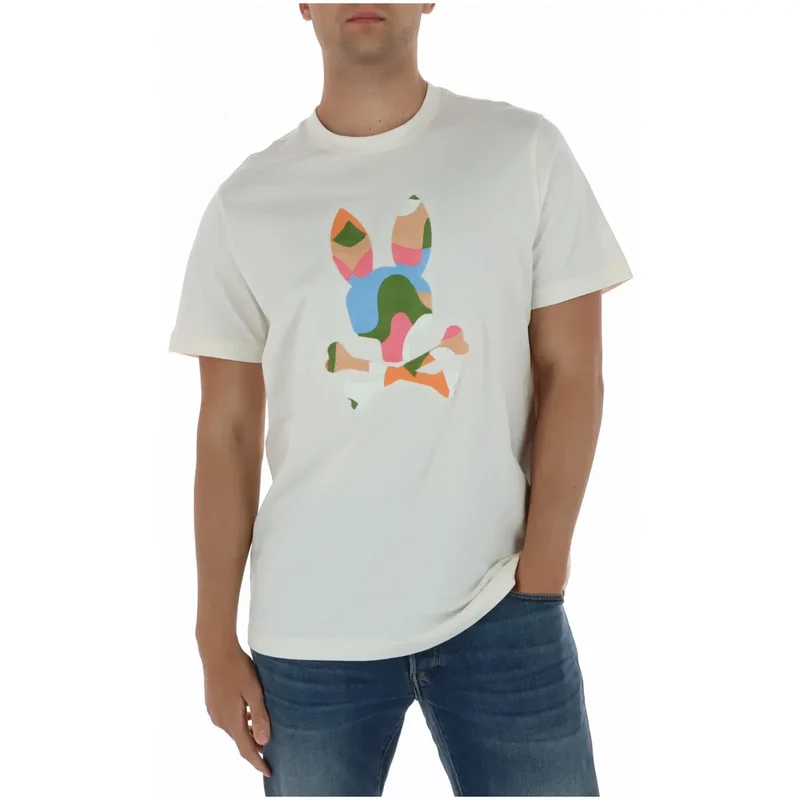 Psycho Bunny Herren T-Shirt Blaues Print Rundhals Baumwolle MT0200250