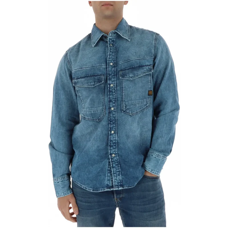 G-Star Herren Langshirt Blau Baumwolle Klassisch Rundhals D23006