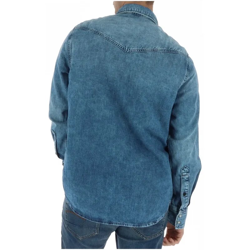 G-Star Herren Langshirt Blau Baumwolle Klassisch Rundhals D23006