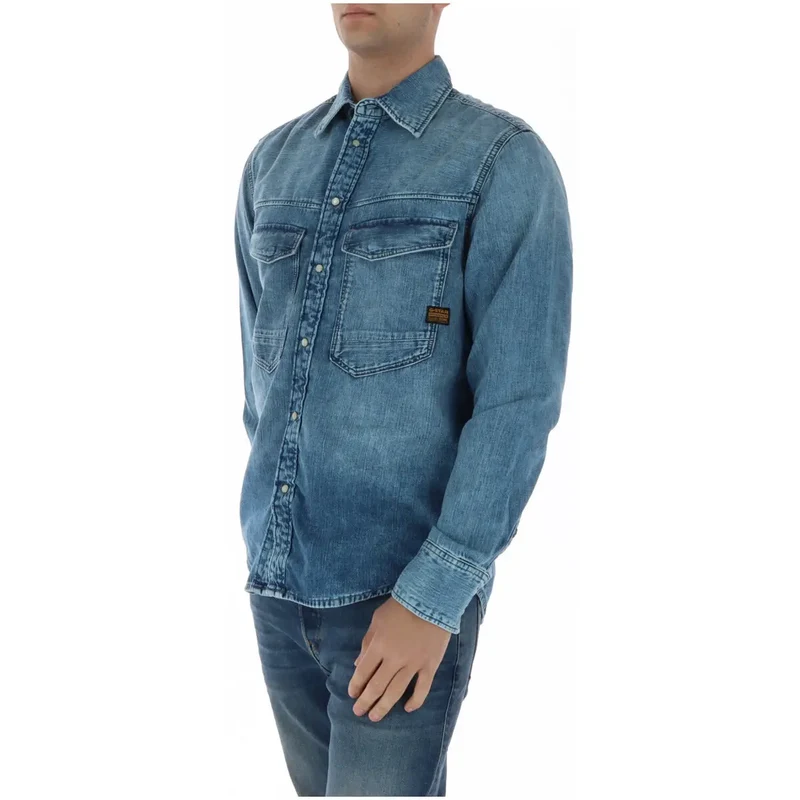 G-Star Herren Langshirt Blau Baumwolle Klassisch Rundhals D23006