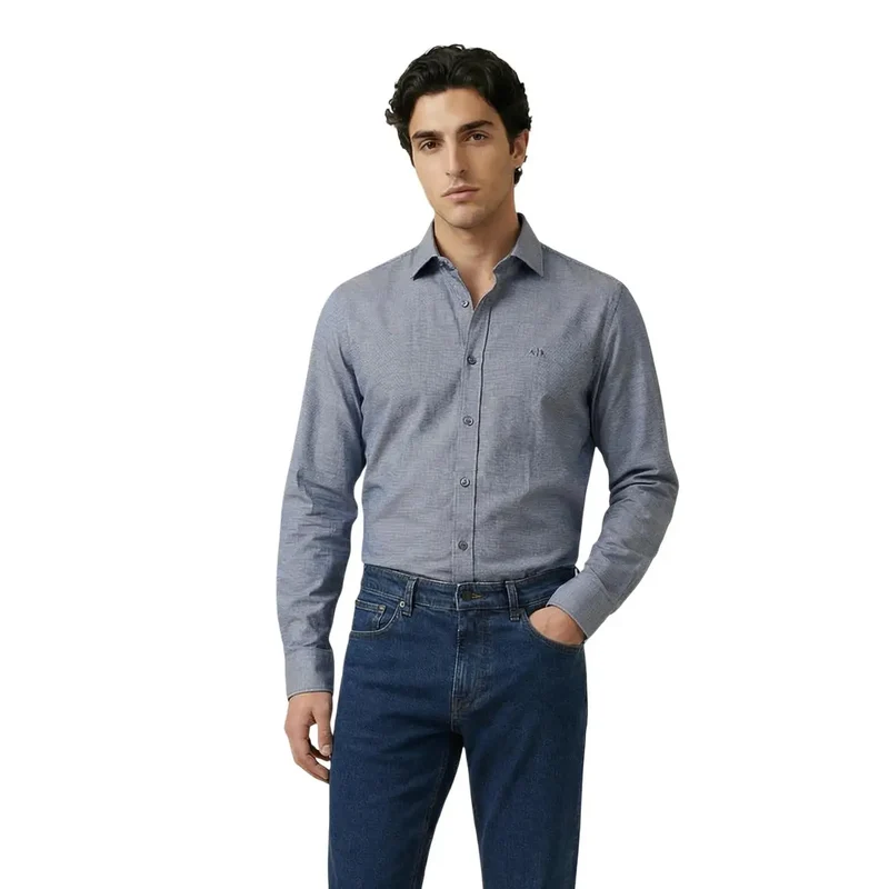 Armani Exchange Herrenhemd Blau Langarm Baumwollmischung