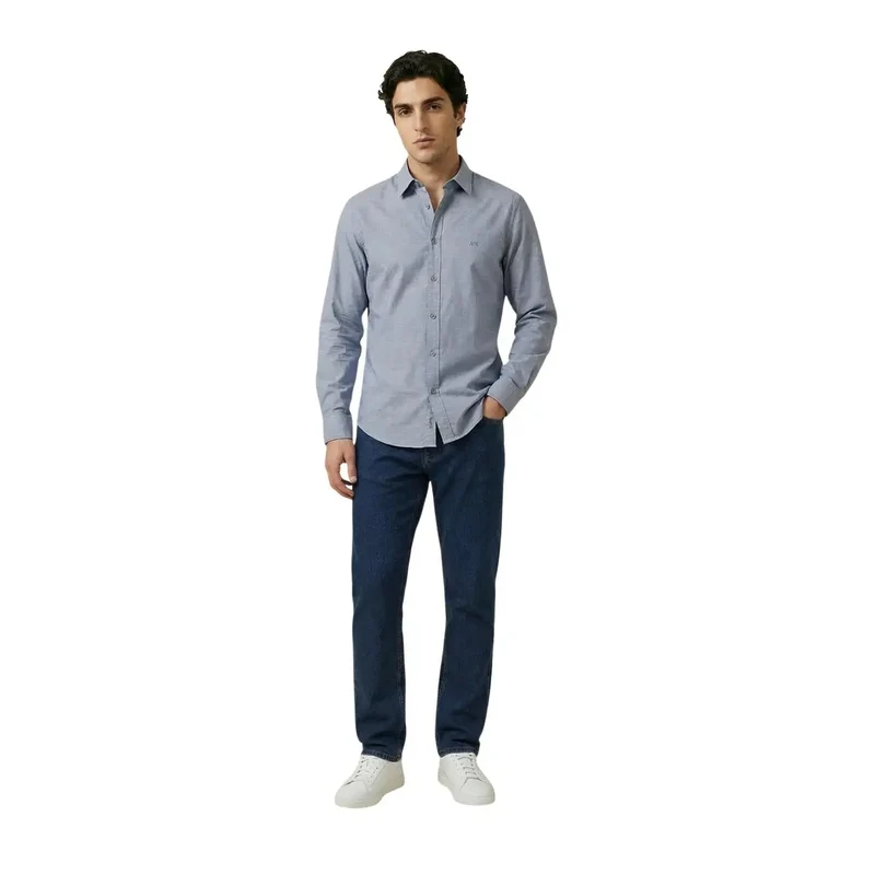 Armani Exchange Herrenhemd Blau Langarm Baumwollmischung