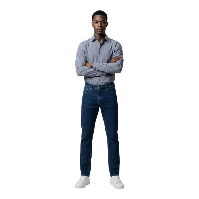 Armani Exchange Herrenhemd Blau Langarm Baumwollmischung