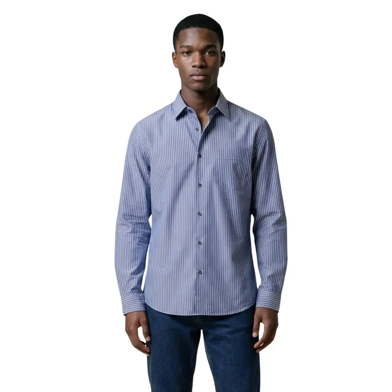 Armani Exchange Herren gestreiftes Baumwollhemd Hellblau Langarm