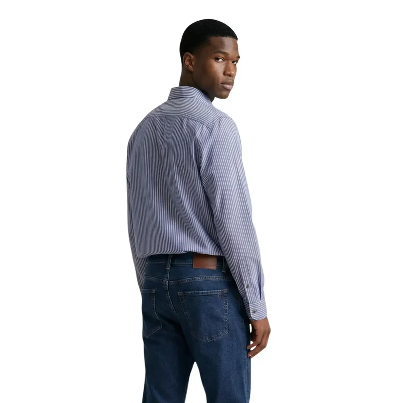 Armani Exchange Herren gestreiftes Baumwollhemd Hellblau Langarm