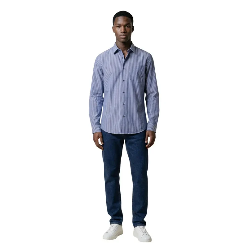 Armani Exchange Herren gestreiftes Baumwollhemd Hellblau Langarm