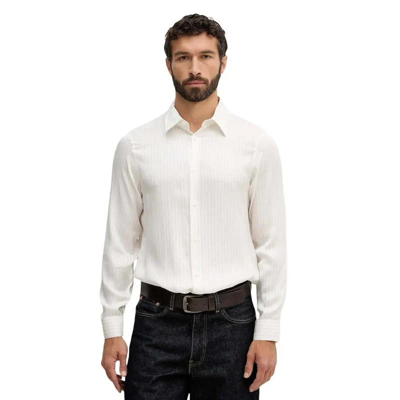Armani Exchange Herren weißes Viskose Langarmhemd
