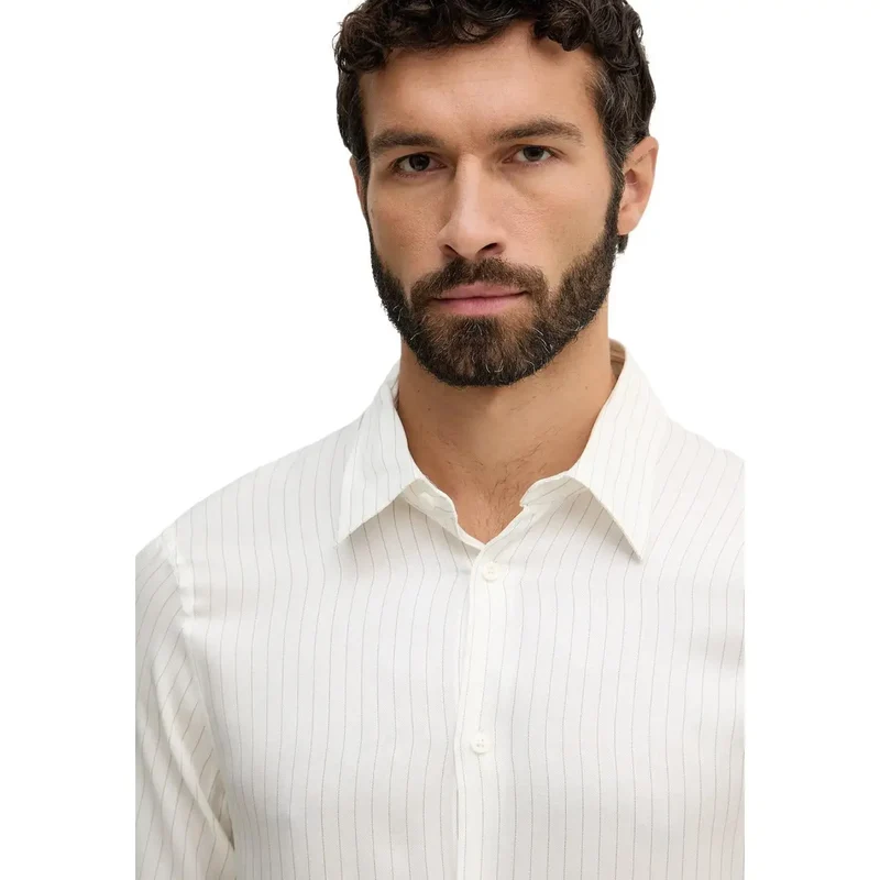 Armani Exchange Herren weißes Viskose Langarmhemd