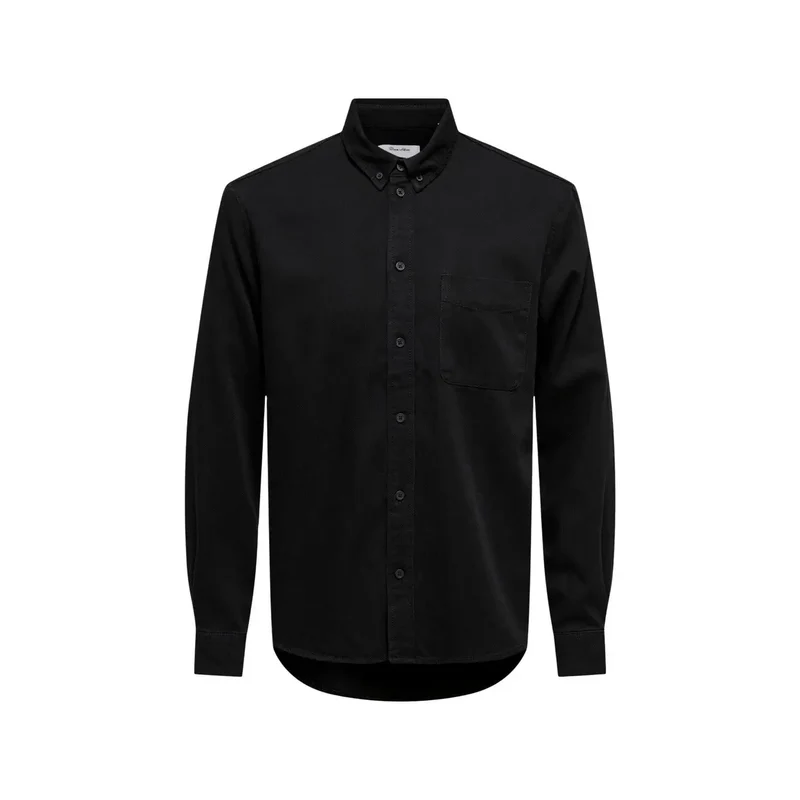 Only & Sons Herren Langarm-Baumwollhemd Schwarz Klassisch 22036600