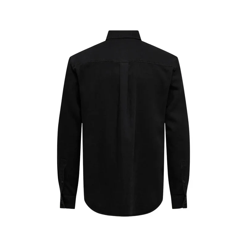 Only & Sons Herren Langarm-Baumwollhemd Schwarz Klassisch 22036600
