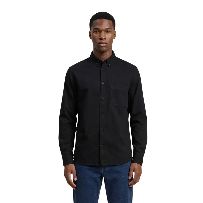 Only & Sons Herren Langarm-Baumwollhemd Schwarz Klassisch 22036600