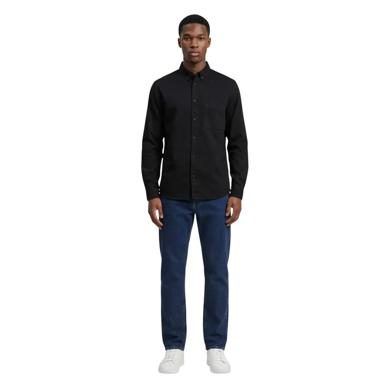 Only & Sons Herren Langarm-Baumwollhemd Schwarz Klassisch 22036600