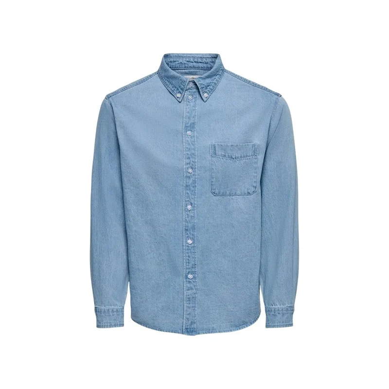 Only & Sons Herren Langarm-Baumwollhemd Schwarz Klassisch 22036600
