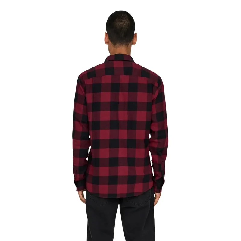 Only & Sons Herrenhemd Rot Karo Langarm Baumwolle S
