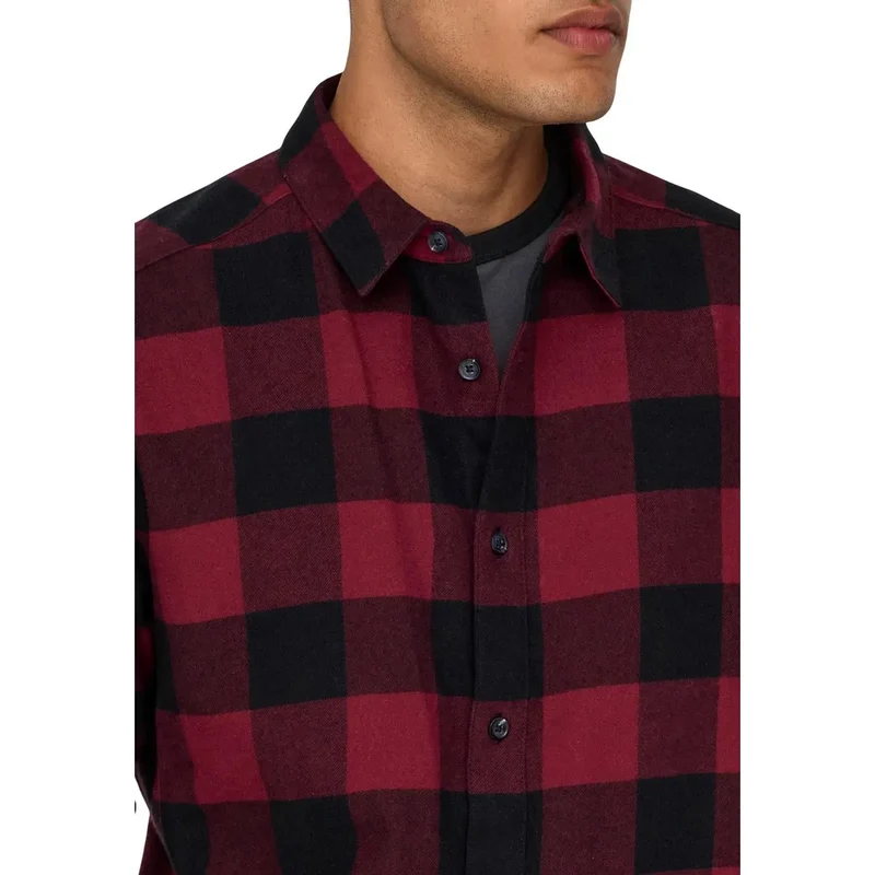 Only & Sons Herrenhemd Rot Karo Langarm Baumwolle S