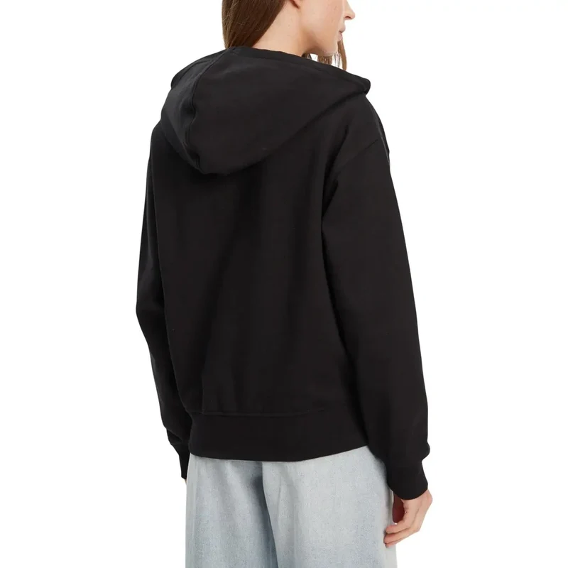 Calvin Klein Schwarzes Damen-Sweatshirt mit Kapuze aus Baumwolle und Reißverschluss