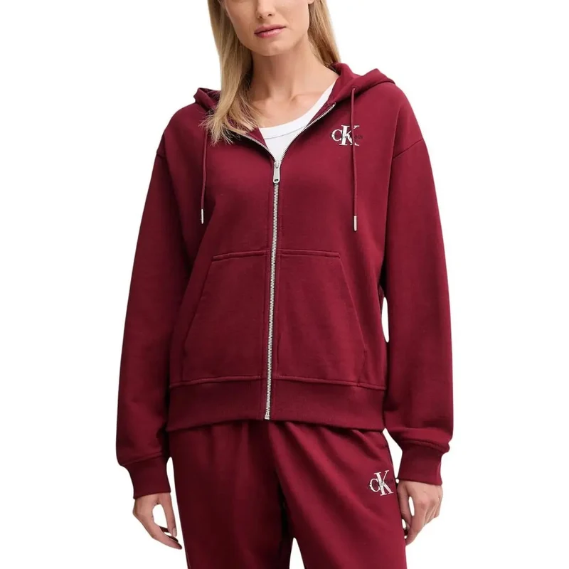 Calvin Klein Schwarzes Damen-Sweatshirt mit Kapuze aus Baumwolle und Reißverschluss