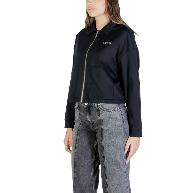 Guess Schwarzes Damen-Sweatshirt mit durchgehendem Reißverschluss aus Polyamid