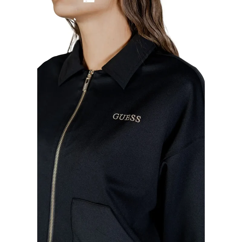 Guess Schwarzes Damen-Sweatshirt mit durchgehendem Reißverschluss aus Polyamid