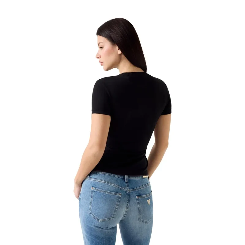 Guess Damen Schwarz Modal-Lycra Kurzarm Mini-Logo T-Shirt