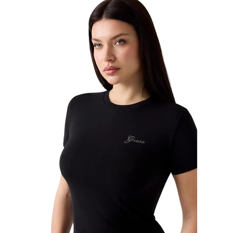 Guess Damen Schwarz Modal-Lycra Kurzarm Mini-Logo T-Shirt