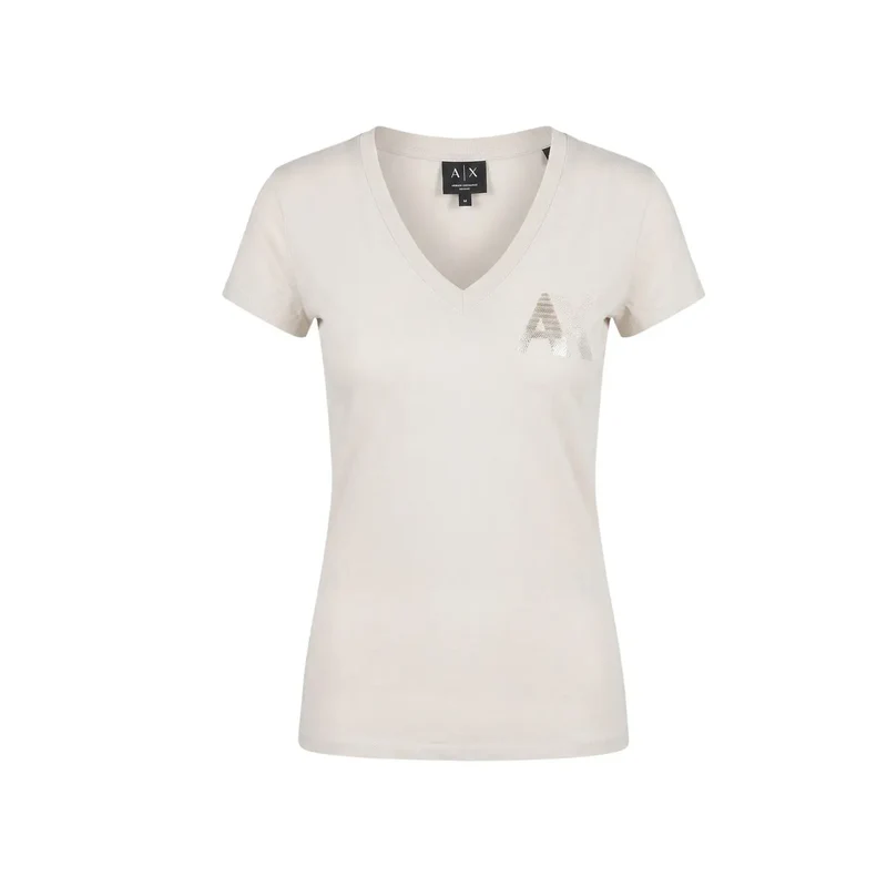 Armani Exchange Damen Beige Baumwoll Kurzarm T-Shirt