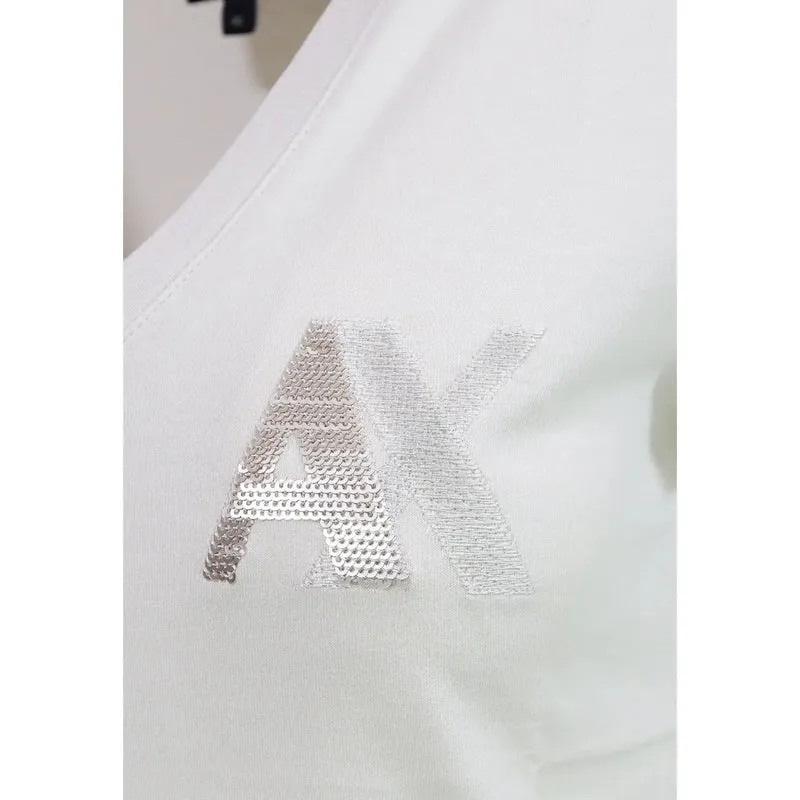 Armani Exchange Damen Beige Baumwoll Kurzarm T-Shirt