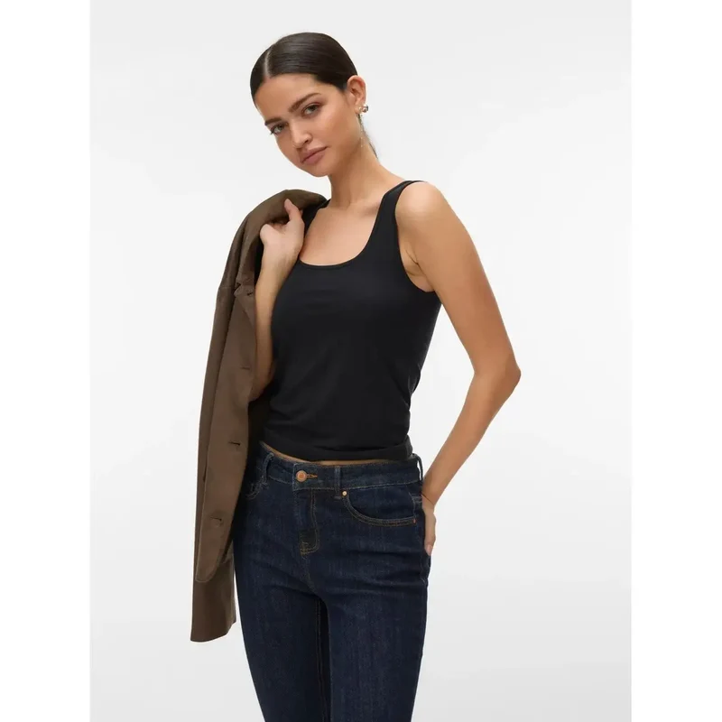 Vero Moda Damen Tanktop Schwarz ärmellos aus Lyocell Rundhalsausschnitt