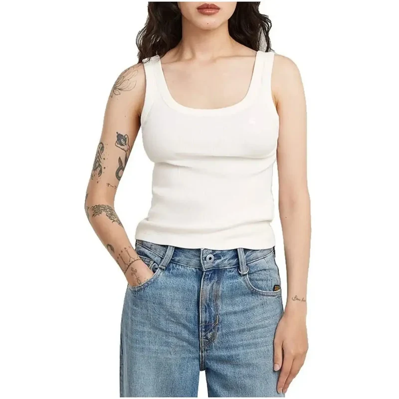 G-Star Damen Tanktop Weiß aus Baumwolle, Rundhalsausschnitt, ärmellos