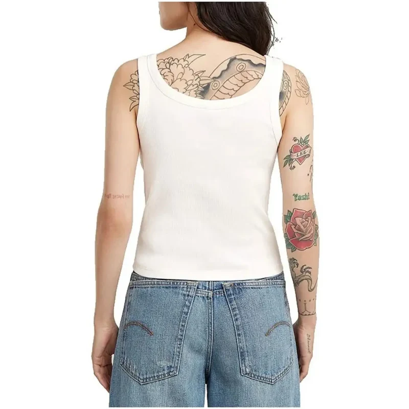 G-Star Damen Tanktop Weiß aus Baumwolle, Rundhalsausschnitt, ärmellos