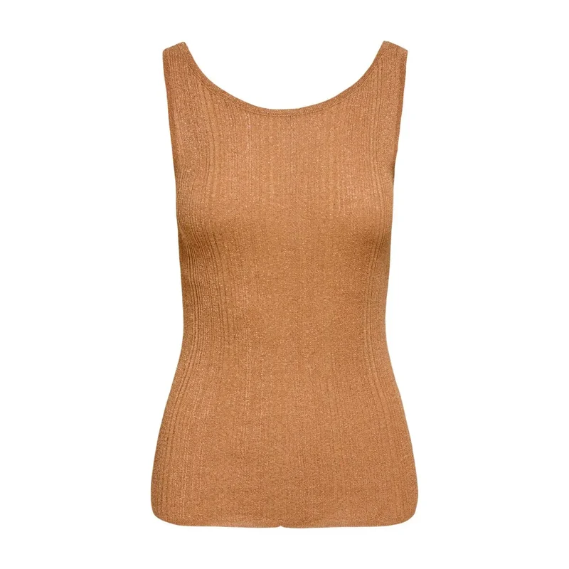 Ärmelloses Trägershirt für Frauen in Camel mit Rundhalsausschnitt aus Viskose