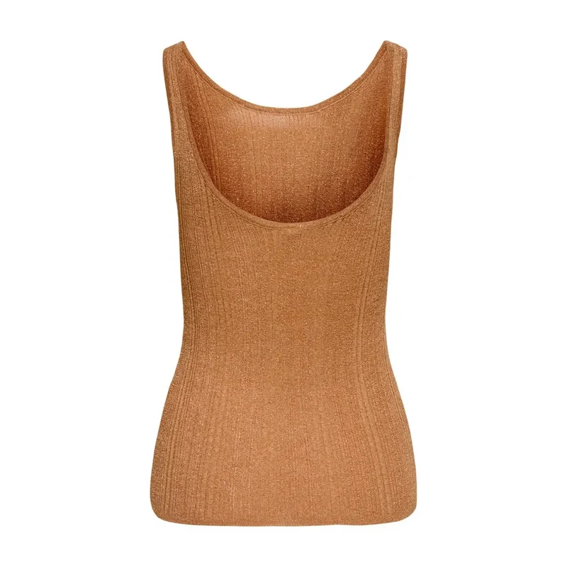 Ärmelloses Trägershirt für Frauen in Camel mit Rundhalsausschnitt aus Viskose