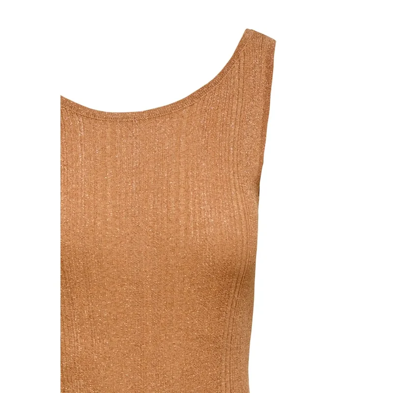 Ärmelloses Trägershirt für Frauen in Camel mit Rundhalsausschnitt aus Viskose