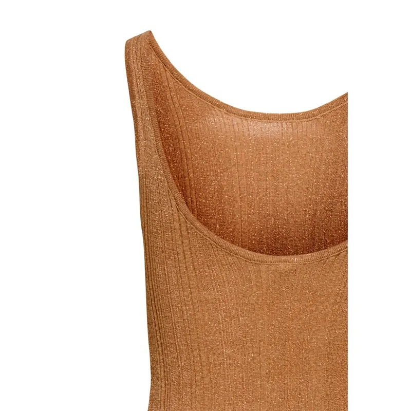 Ärmelloses Trägershirt für Frauen in Camel mit Rundhalsausschnitt aus Viskose