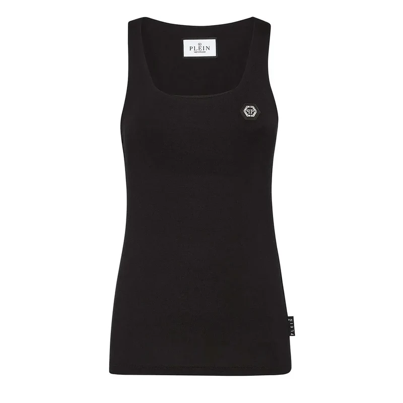 Philipp Plein Damen Tanktop Schwarz aus Baumwolle mit viereckigem Ausschnitt Ärmellos