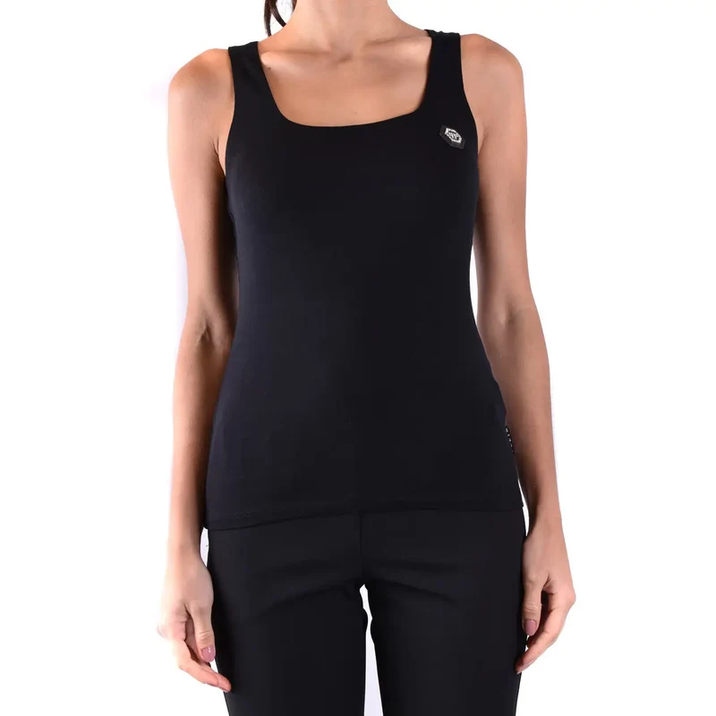 Philipp Plein Damen Tanktop Schwarz aus Baumwolle mit viereckigem Ausschnitt Ärmellos