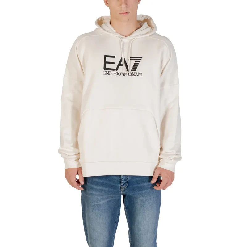 Ea7 Männer Weißes Sweatshirt mit Kapuze und Fronttaschen