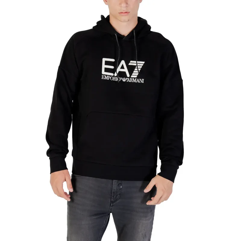 Ea7 Männer Weißes Sweatshirt mit Kapuze und Fronttaschen