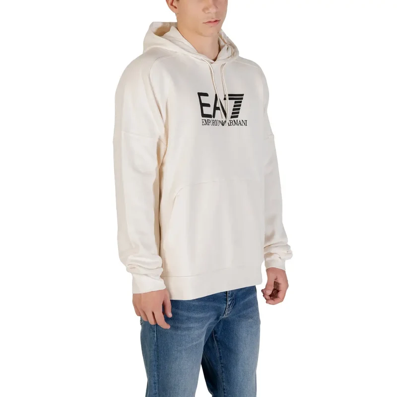 Ea7 Männer Weißes Sweatshirt mit Kapuze und Fronttaschen